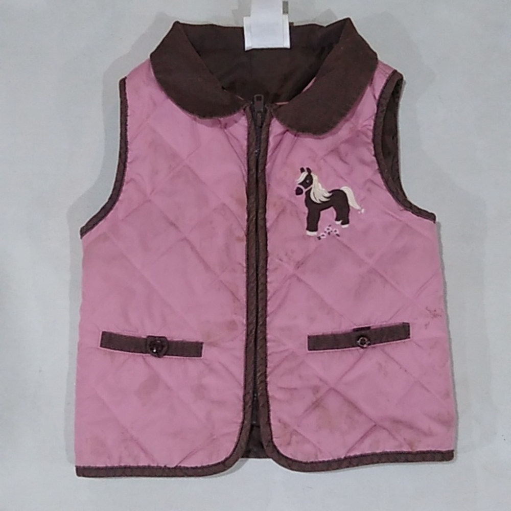 Quilted girls pink pony vest 🐎